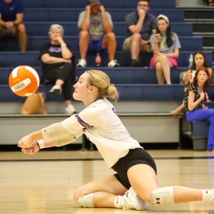 Milan's Ansleigh Sims (11) digs the ball against South Gibson during a District 13-AA high school volleyball match at South Gibson on Sept. 1, 2026. Photo by Carrie Hurt.
