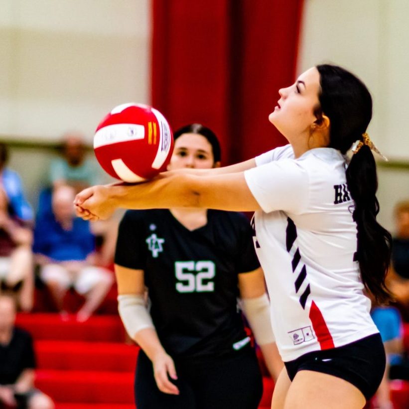 Fayette Academy's Kaelin Hawkins (14) passes the ball against University School of Jackson during a Division II-A West Region high school volleyball match at Fayette Academy on Sept. 17, 2026. Photo by Michael Landry.