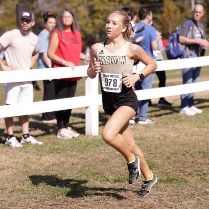 Dresden's Hudson McDaniel runs in the Class A state cross country race at Shelby Farms on Nov. 6, 2025.